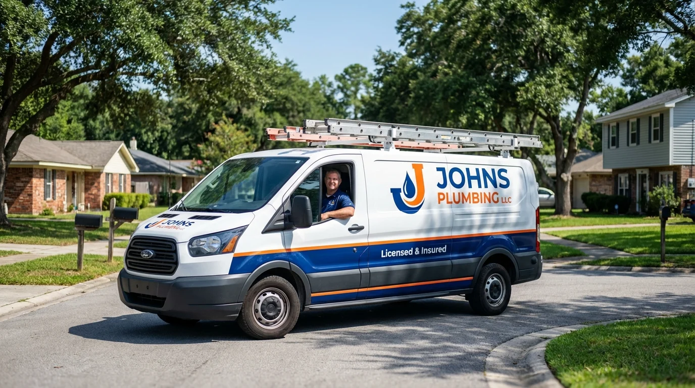 Johns Plumbing LLC service van in De Soto, KS
