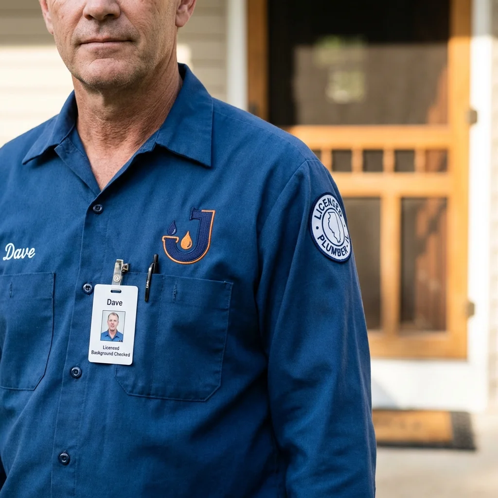 Licensed plumber showing ID badge in De Soto, KS
